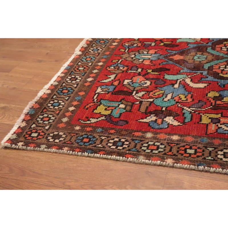 Hand Knotted Oriental 100% Wool Carpet Traditional Floral Red Tabriz Runner Rug - 10' 6'' X 3' 1''