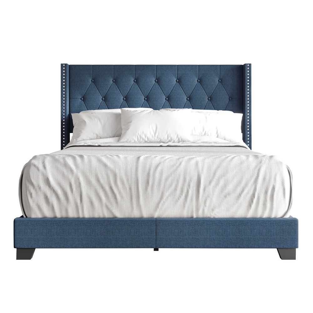 CraftPorch Glam Button Tufted Wingback Upholstered Bed