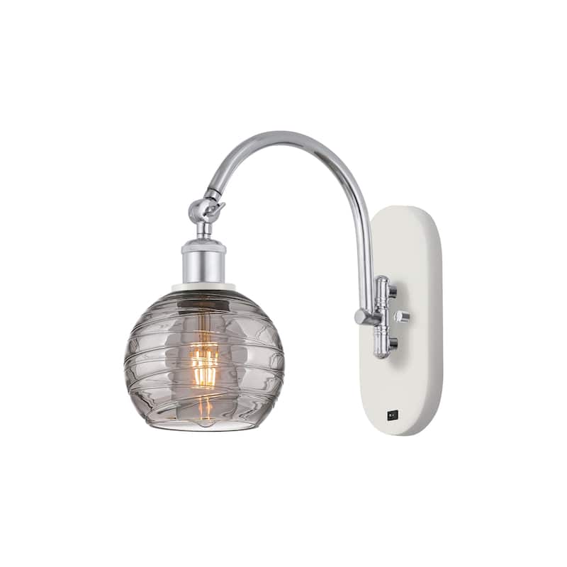 Innovations Lighting 518-1W 12 6 Athens Deco Swirl Sconce Athens Deco - White Polished Chrome / Light Smoke Deco Swirl