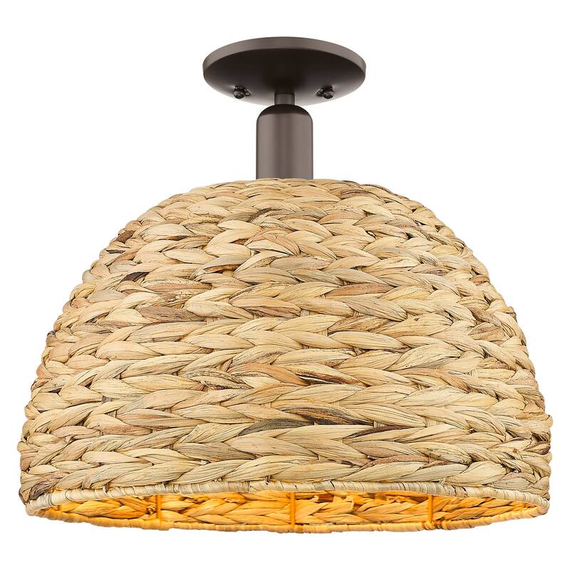 Innovations Lighting 716-1C-15-16 Woven Rattan Semi-Flush Woven Rattan - Oil Rubbed Bronze / Natural
