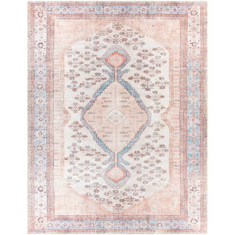 Livabliss Elena Floral Medallion Printed Machine Washable Area Rug