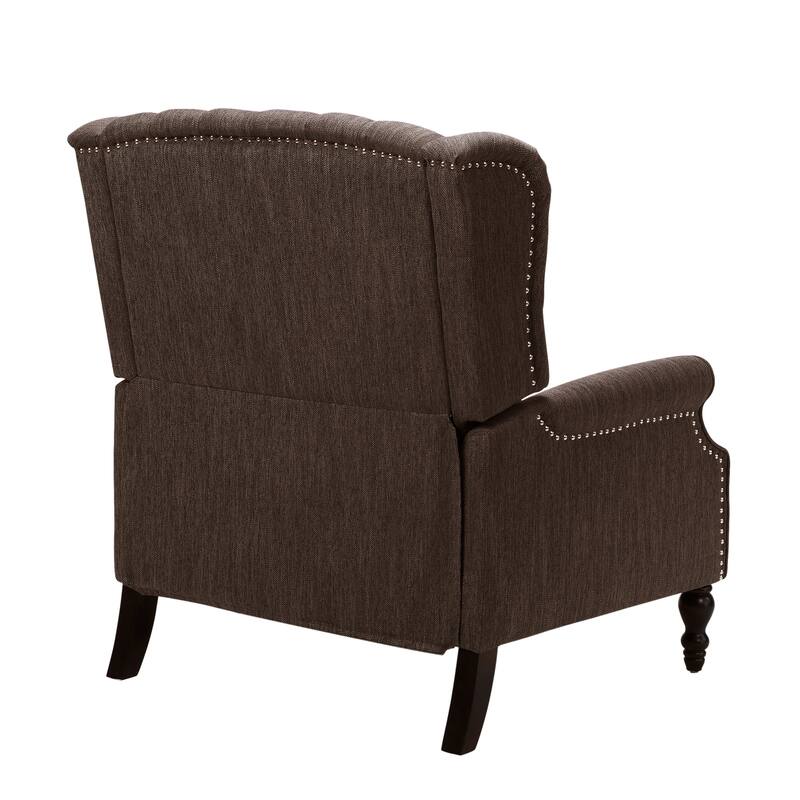 Oversized Wingback Push-Back Recliner with Footrest, Tufted Back, Nailheads