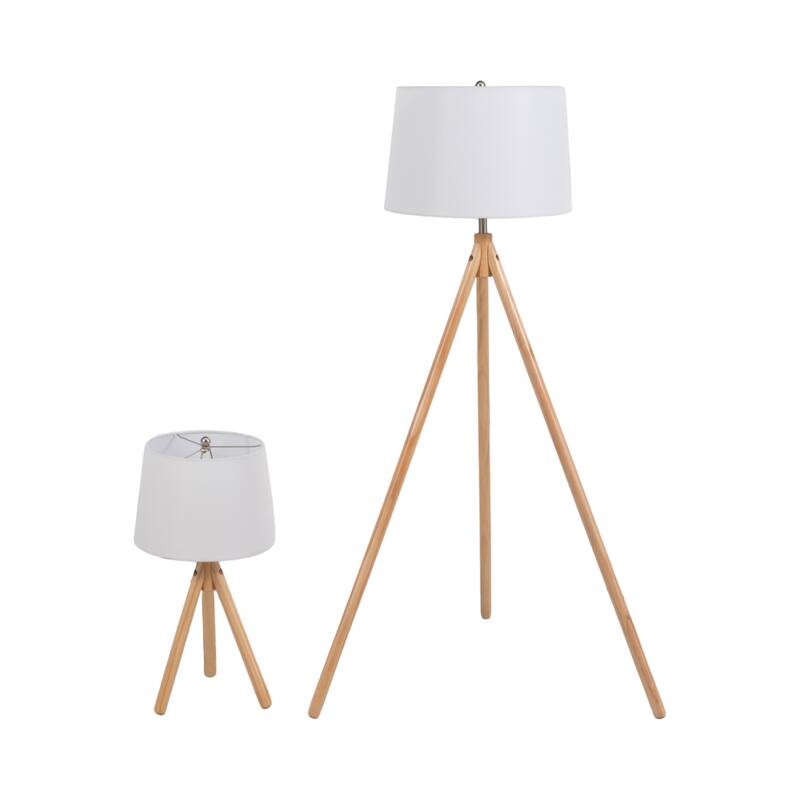 Sagebrook Home 59/26" Wood Tripod Table&floor Lamps, Natural, Set of 2 - 28" x 28" x 59"