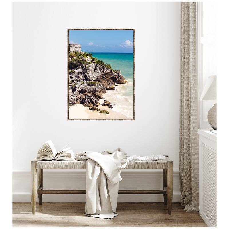 Kate and Laurel Sylvie Tulum Ruins Mexico Seascape Framed Canvas by Stephanie Klatt