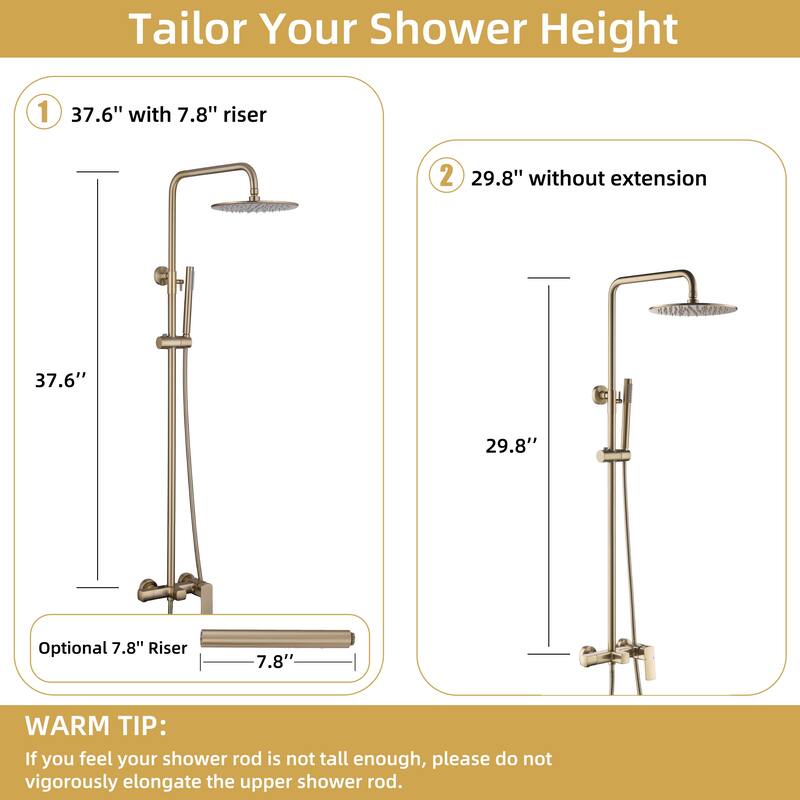 Modland Wall Mounted 3-Way Exposed Install Complete Rain Shower System with High Pressure Showerhead, Black/Gold
