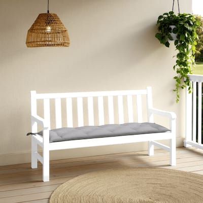 Claire Outdoor Cushion for Bench w Tie Ropes, 59in Gray Tufted Oxford