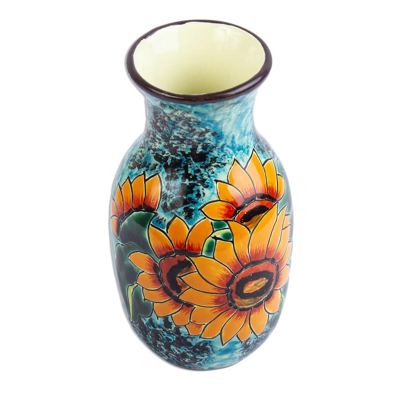 NOVICA Handmade Sunflower Brilliance Ceramic Vase
