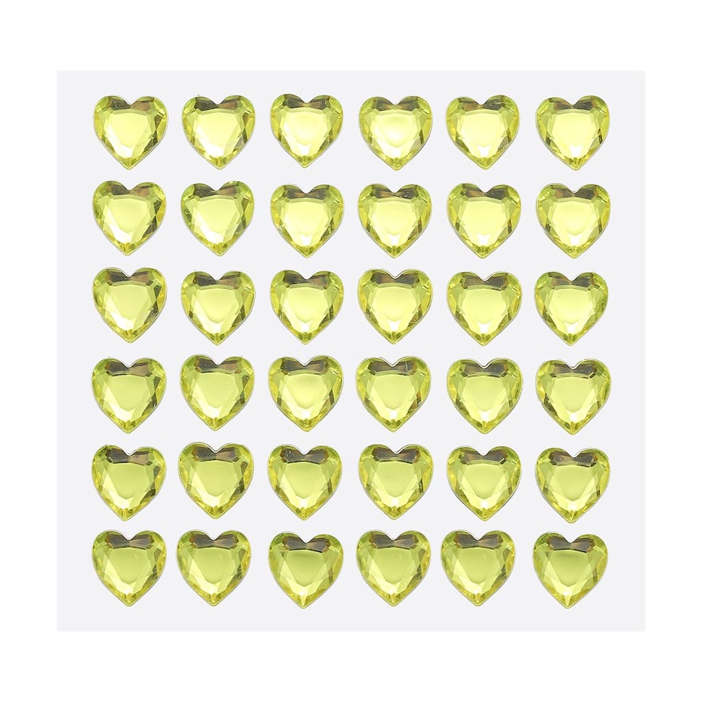 144 Pcs Heart Rhinestone 10mm Self Adhesive Gems Stickers Light Yellow - Light Yellow