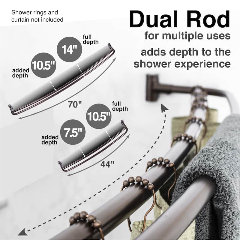 Double Curved Shower Curtain Rod Adjustable 44 to 70 inches by JS Jackson Supplies