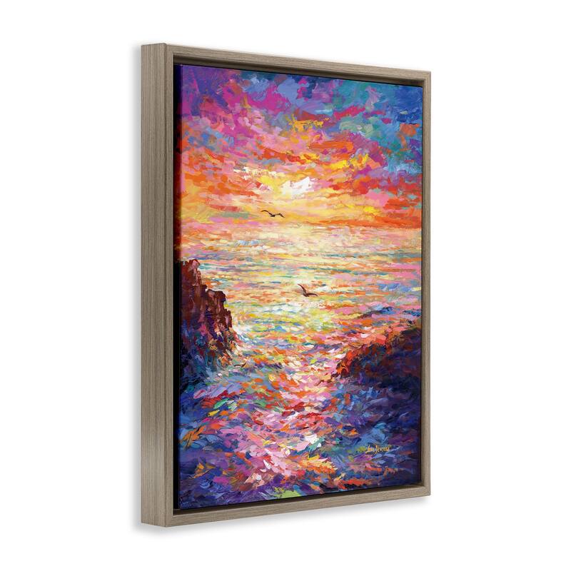 Stupell Vibrant Abstract Ocean Sunset Framed Floater Canvas Wall Art Design by Leon Devenice