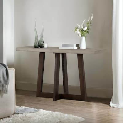 Elodie Grey Concrete and Oak Wood 55" Console Sofa Entryway Table