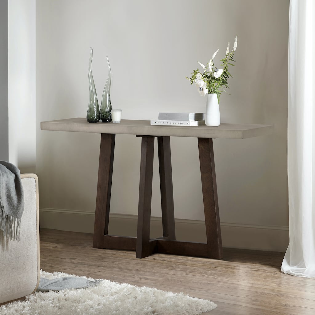 Elodie Grey Concrete and Oak Wood 55" Console Sofa Entryway Table