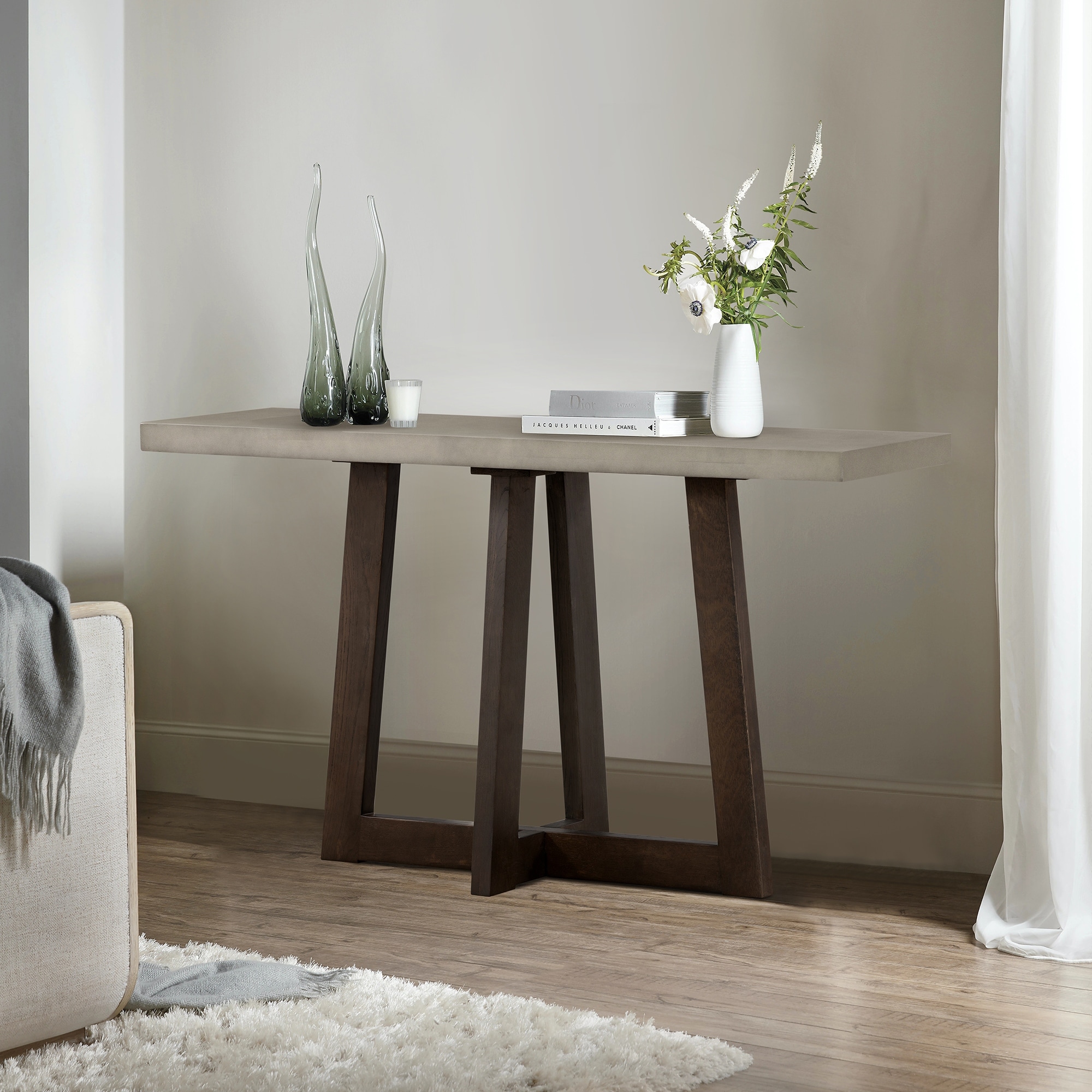 Elodie Grey Concrete and Oak Wood 55" Console Sofa Entryway Table