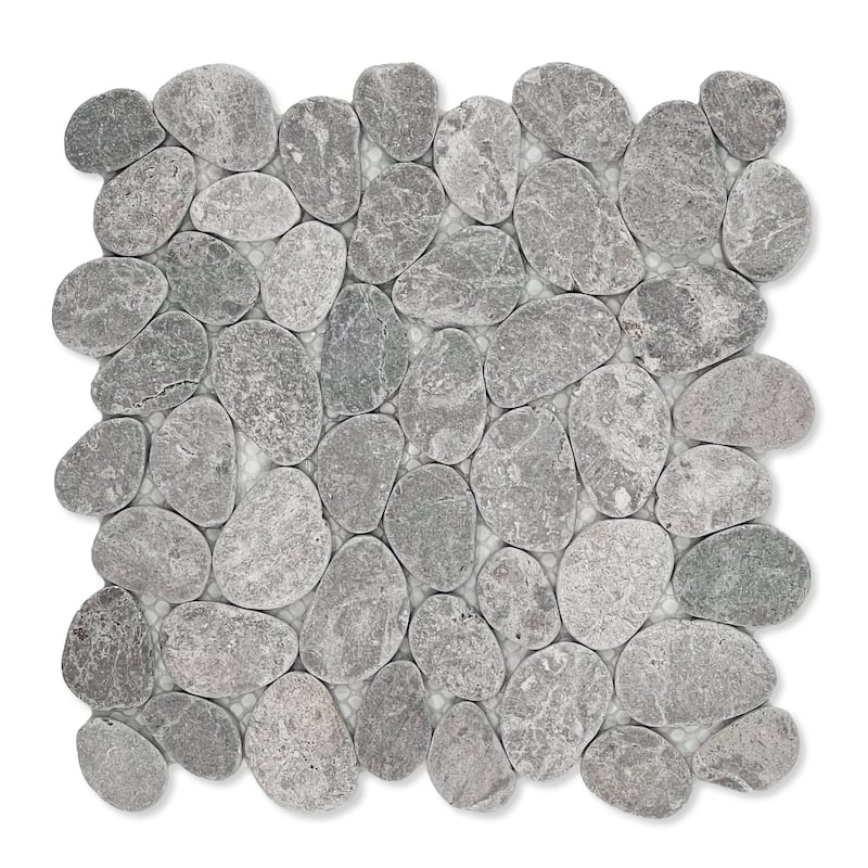 Coin Marble 11 in. x 11 in. Marble Mesh-Mounted Mosaic Wall and Floor Tile - Ash Grey - 11 in. x 11 in.