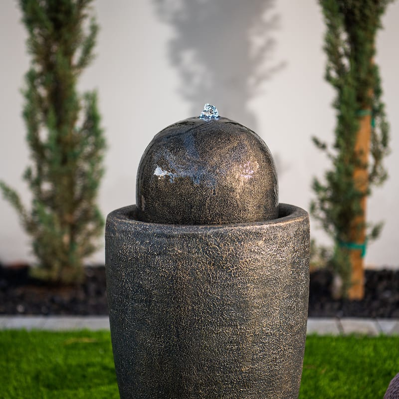 XBrand 25.98"H Modern Round Stone Textured Sphere Water Fountain w/LED Lights, For Indoor/Outdoor, Ball Water Fountain