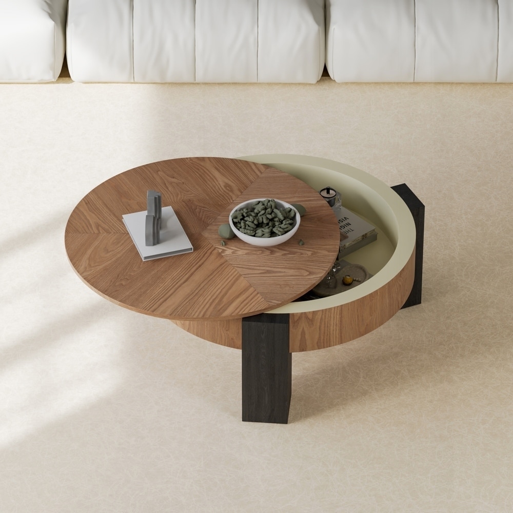 Round Coffee Table with Hidden Storage