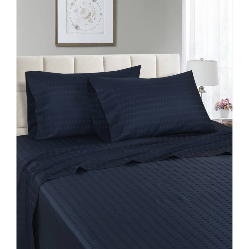 Striped 1200 TC Egyptian Cotton Deep Pocket Bed Sheet Set - Navy - King