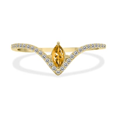 Marquee Jewels 1/4 Carat TW Citrine and Diamond V Shape Ring in 10K Yellow Gold