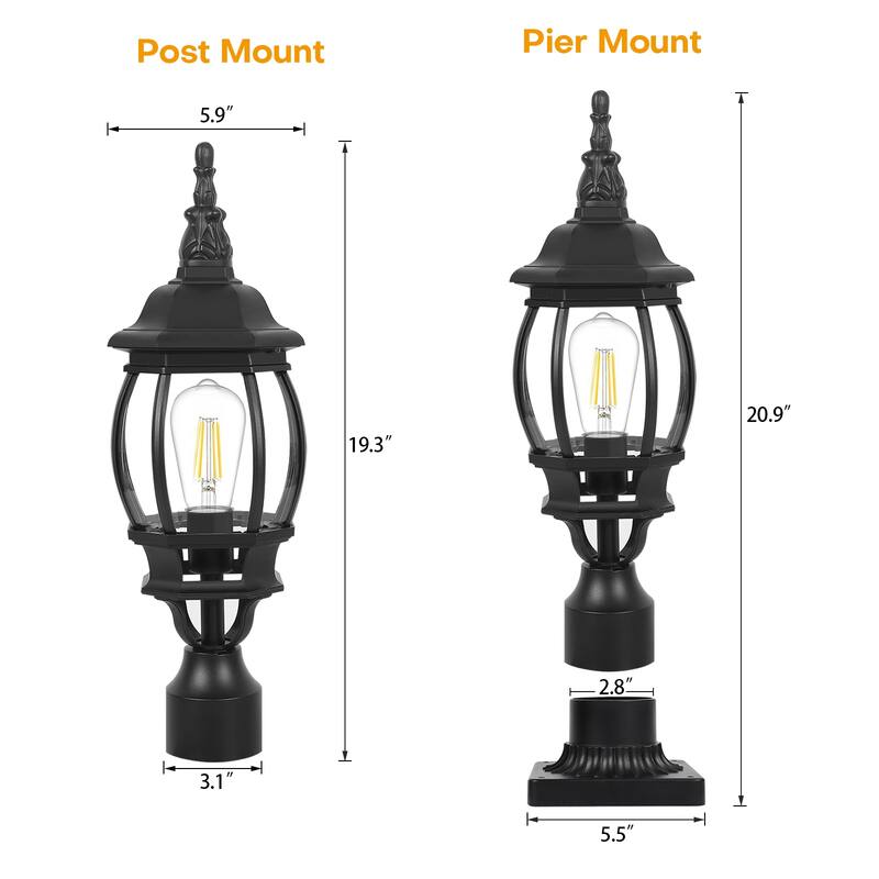 Outdoor 1/3 Light Post Lantern with Pier Mount Base(Pack 1 or 2)