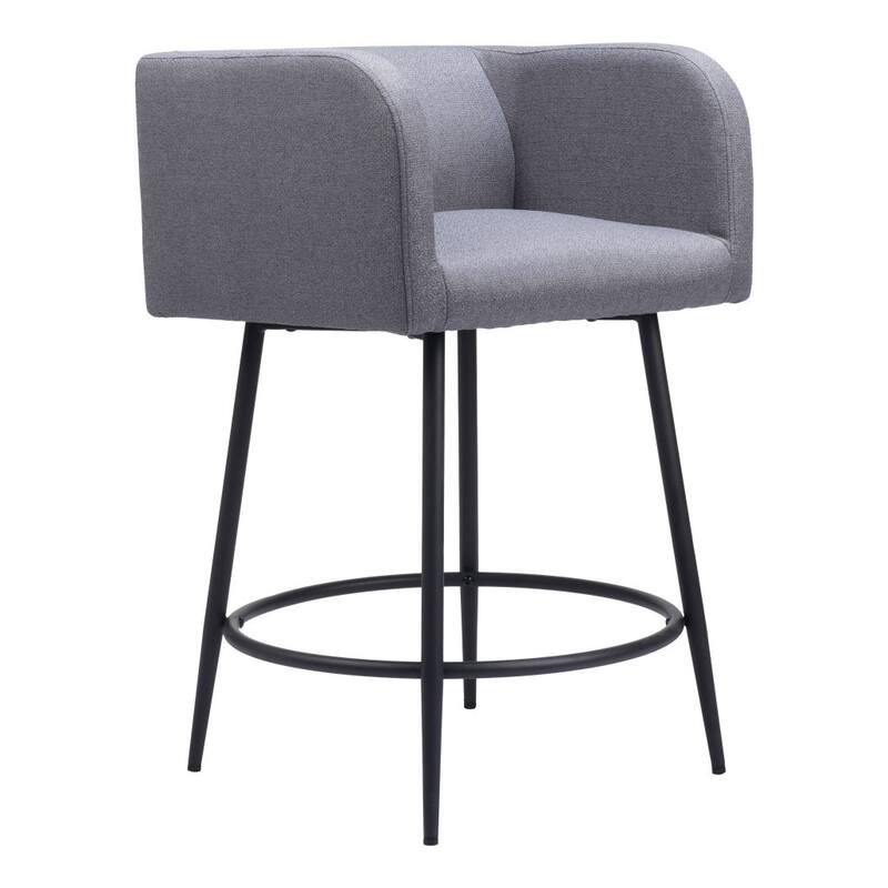 HomeRoots Set of Two 27" Gray and Black Fabric and Steel Counter Height Bar Chairs