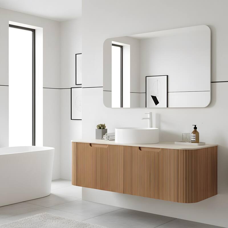 Wall Mounted Bathroom with White Round Ceramic Basin and Drawer