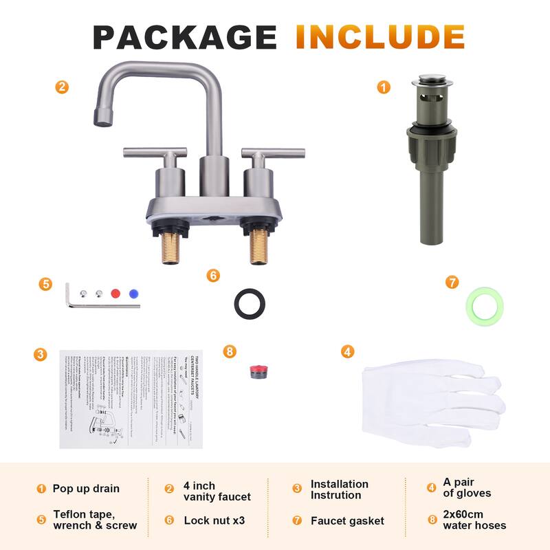 WOWOW 4 in. Centerset Double Handle Bathroom Faucet with Drain Kit