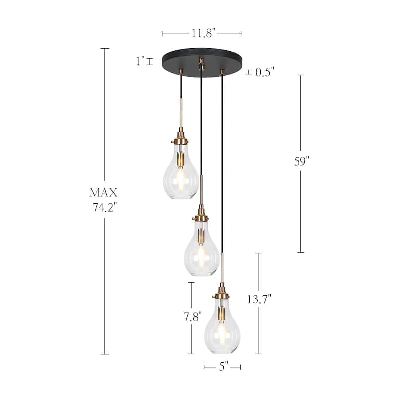 Synia Mid-century Modern 3-Light Cluster Haging Pendant Lights Round Circle Chandelier Kitchen Island - D 12.2'' x H 74.2''