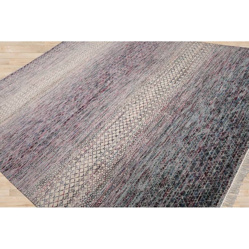 Beige Tibetan Wool & Bamboo Silk Hand Knotted Rug Geometric Style - 8' x 10'