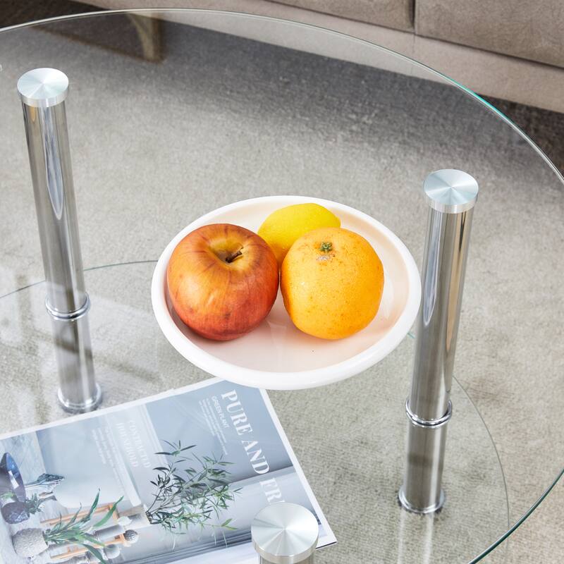 Modern Minimalist Coffee Table 2 Tier Coffee Table with Cylindrical Gold Plated Iron Pipe and Anti-slip Mat, for Living Room