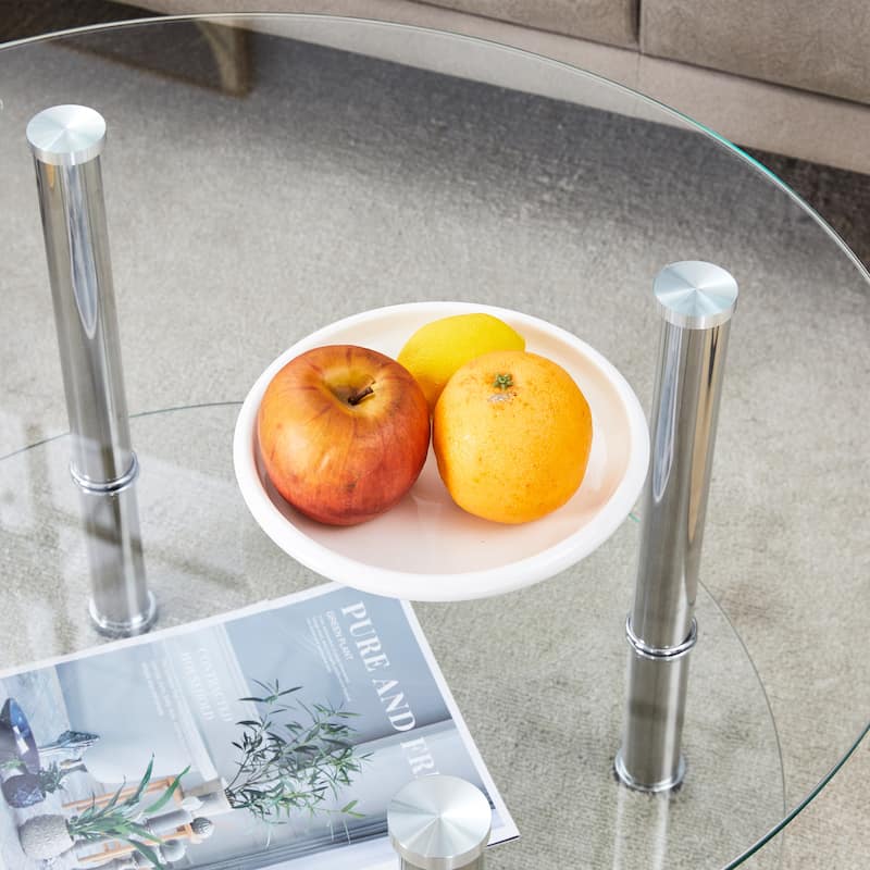 Roomfitters Double Layer Glass Coffee Table with Gold Legs, 27.5" Top and 23.6" Bottom, Modern Minimalist Design