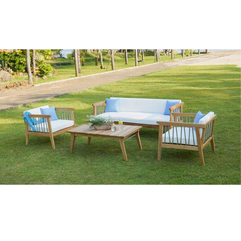 ROSSIO - Moshet Teak Outdoor Converation Set for 5 Person, Brown Natural Wood - Moshet Teak Outdoor Converation Set 1