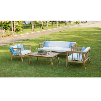 ROSSIO - Moshet Teak Outdoor Converation Set for 5 Person, Brown Natural Wood