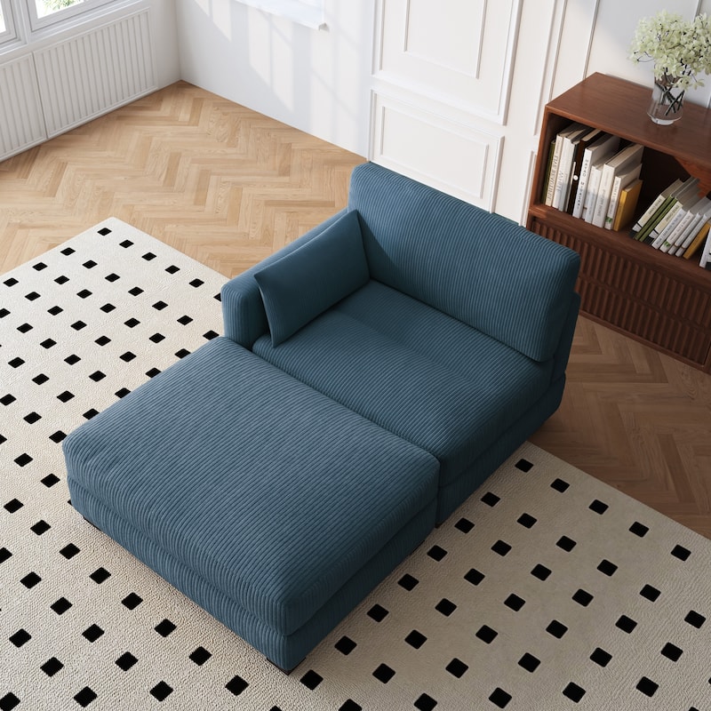 Modern 43'' Corduroy Comfy Sectional Chaise Lounge with Pillow