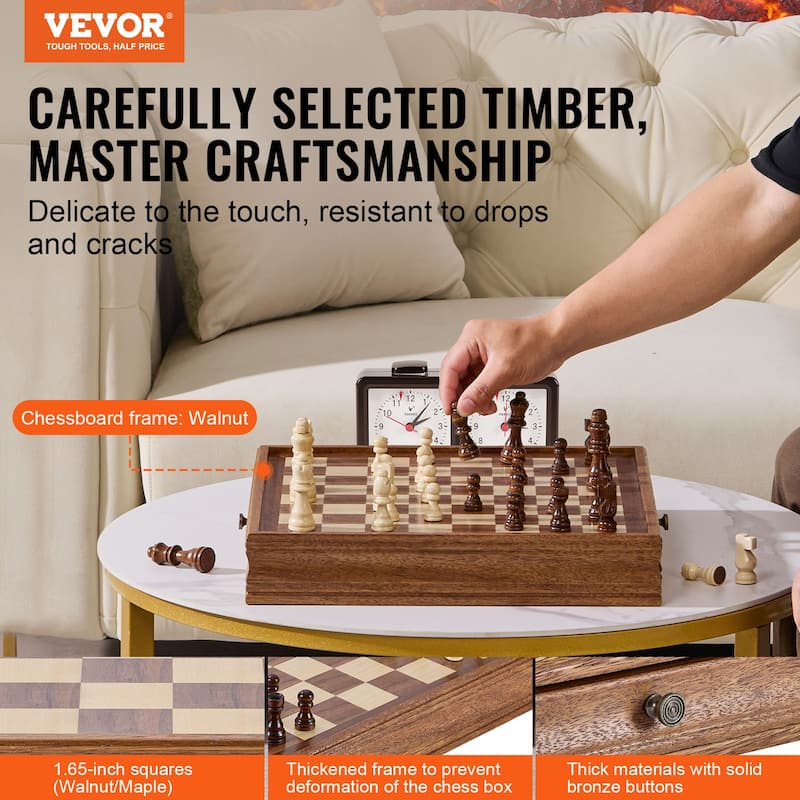 VEVOR Wood Chess Set Chess Checkers Game Set for Adults Kids Tournament Professional Beginner
