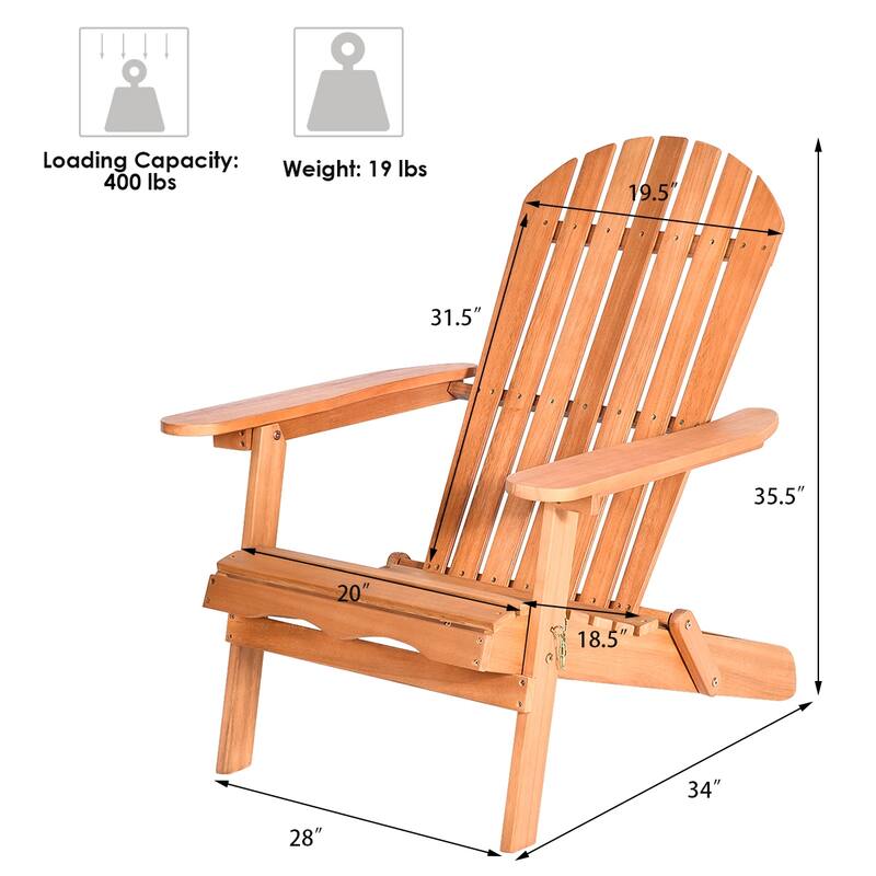 Gymax Eucalyptus Adirondack Chair Foldable Outdoor Wood Lounger Chair - See Details
