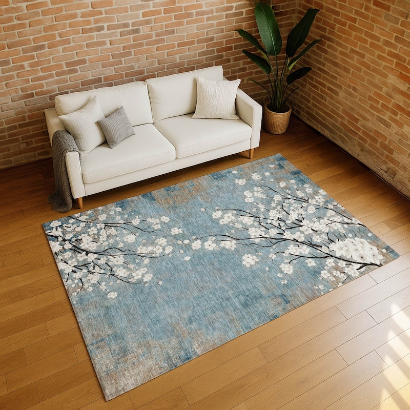 Machine Washable Indoor/ Outdoor Modern Floral Chantille Rug