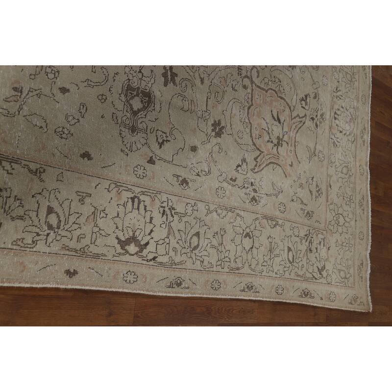Distressed Muted Tabriz Vintage Persian Area Rug Handmade Wool Carpet - 9'4" x 12'5"