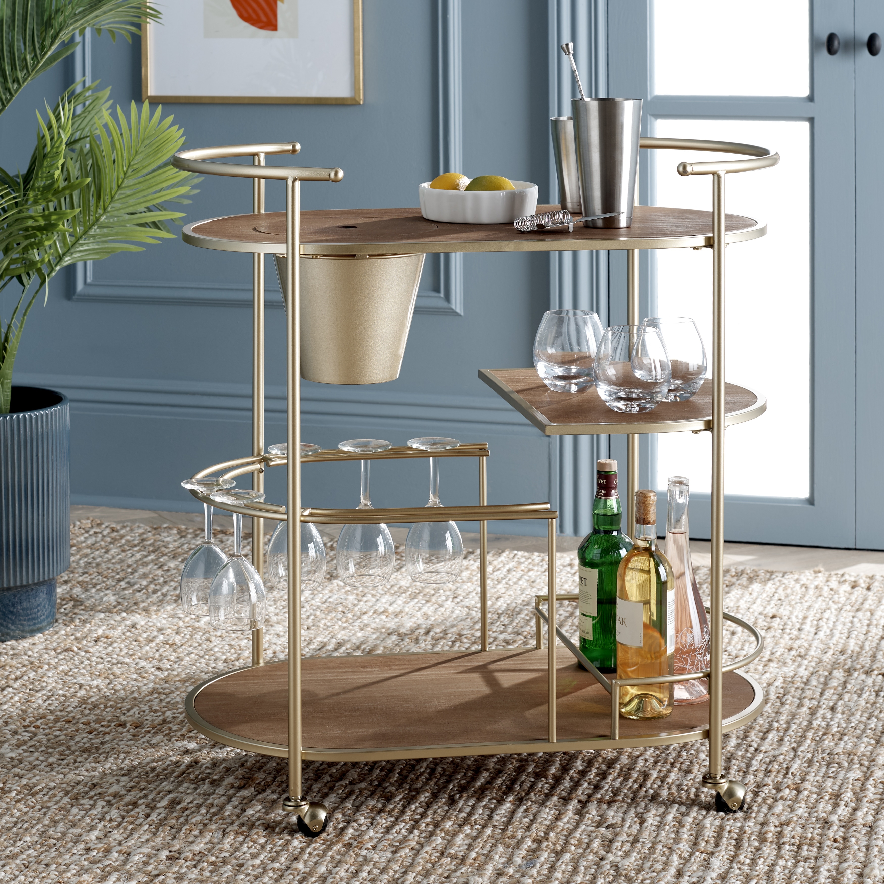 SAFAVIEH Natavan Glam Iron Bar Cart, 32-Inch, Gold - 32Wx18Dx34H