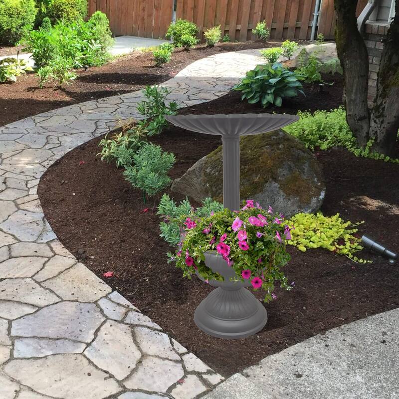 Ornate Round Cast Aluminum Metal 35-in Bird Bath and Planter Vase Combo