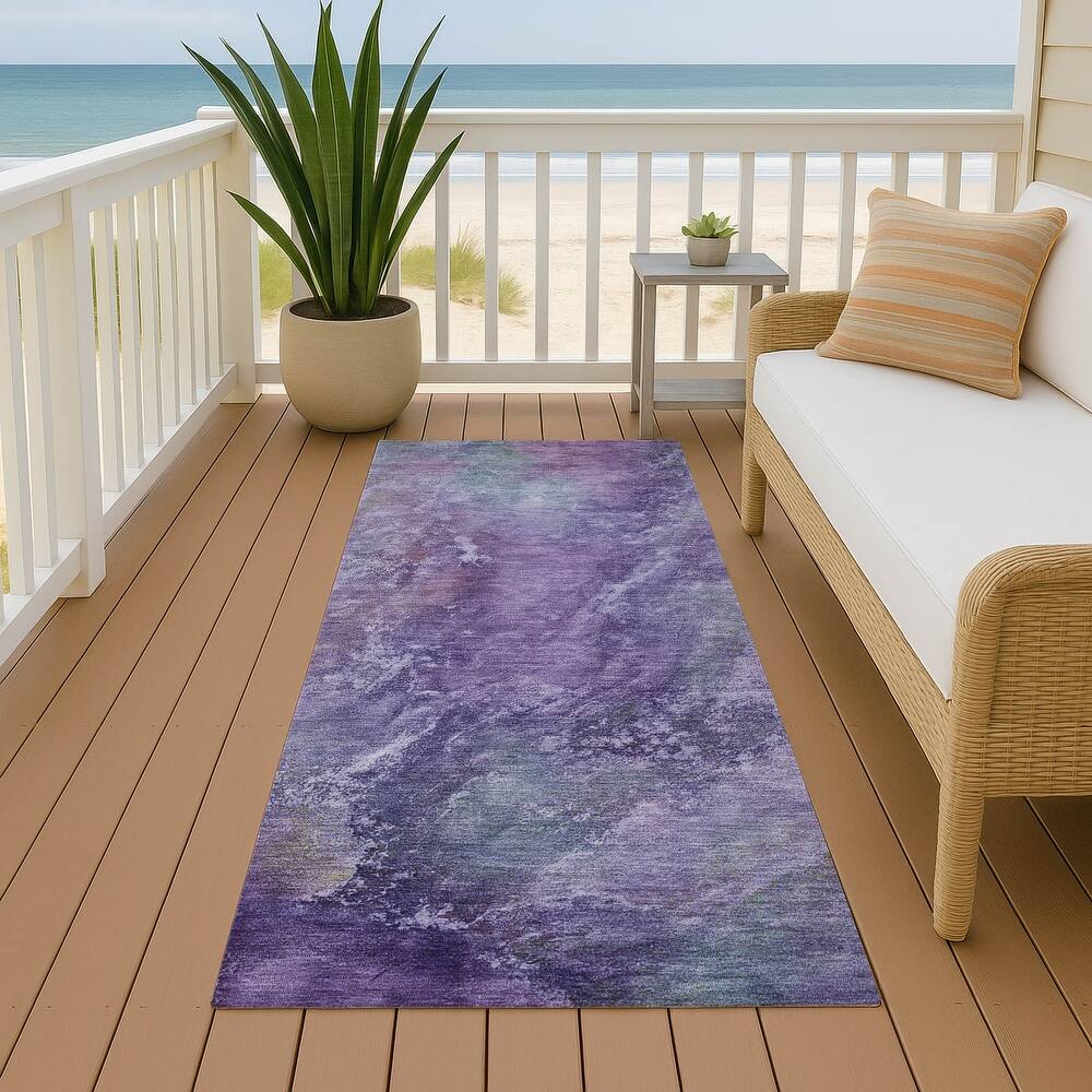 Machine Washable Indoor/ Outdoor Abstract Watercolor Chantille Rug