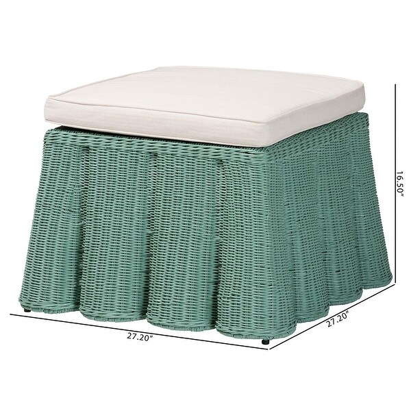 Palm Scallop Natural Rattan Ottoman with Cushion undefined
