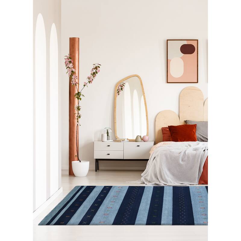 ECARPETGALLERY Hand Loomed Kashkuli Gabbeh Dark Navy, Grey Wool Rug - 6'9 x 9'9