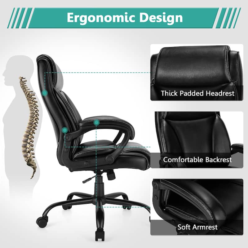 Costway 400 LBS Big & Tall Leather Office Chair Adjustable High Back - See Details