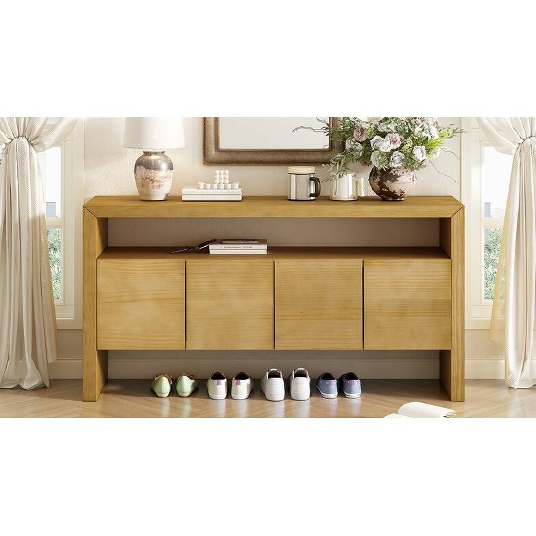 60" 4-Door Sideboard, Large Capacity Storage Console Modern Minimalist Sideboard with Open Shelf