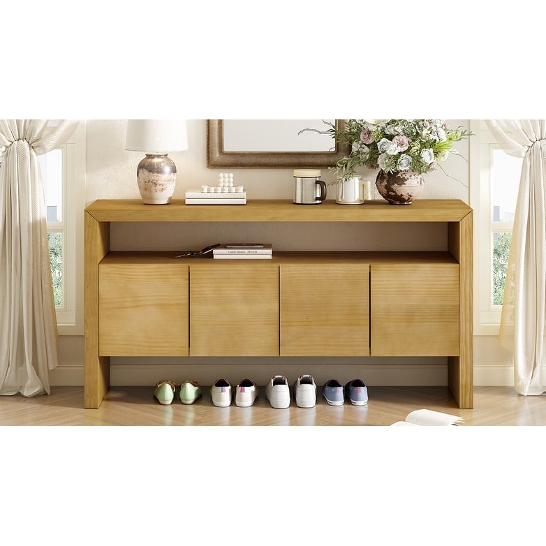 Morden 60" Sideboard Modern Minimalist Solid Wood Cabinet with Open Shelf