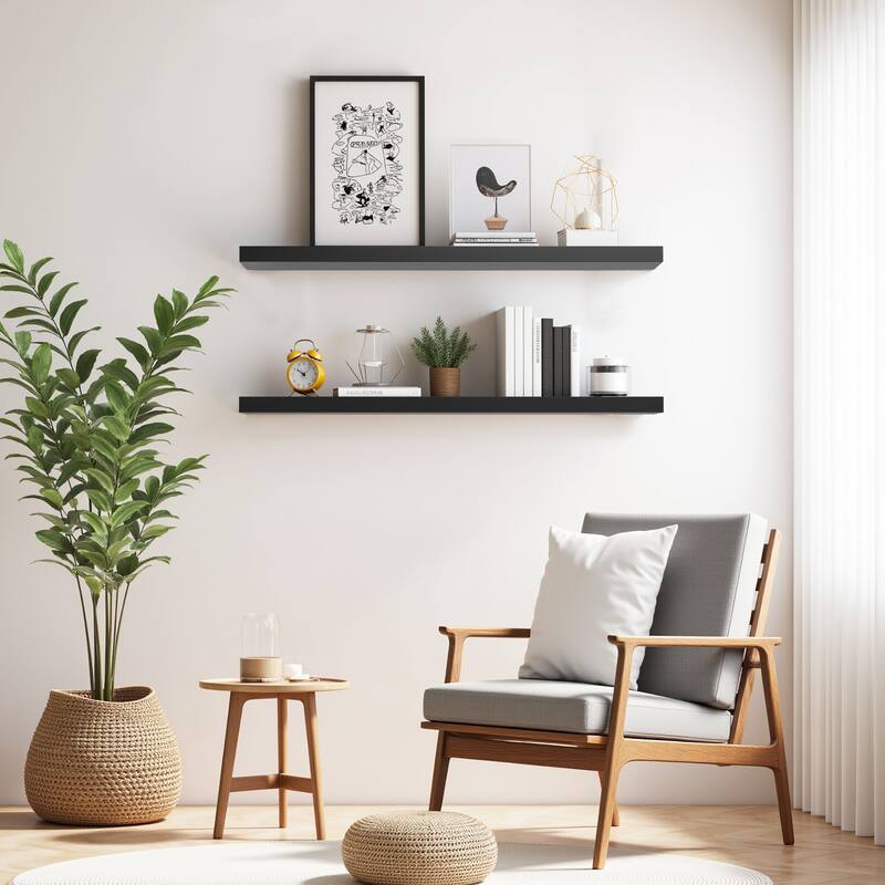 Homy Casa Wall-Mounted Floating Shelf, Set for Living, Modern Sturdy - Black