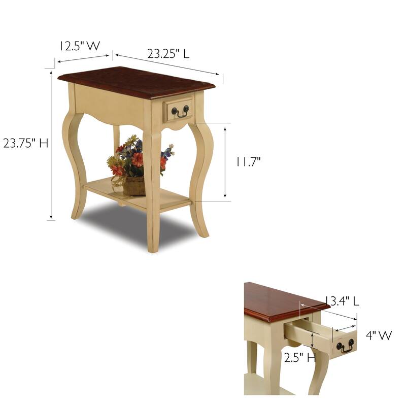Brown Cherry/ Slate Solid Wood Side Table