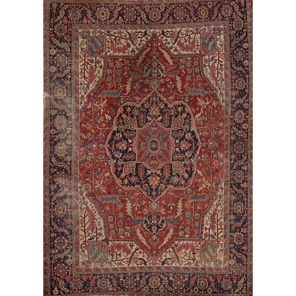 Hand Knotted Oriental 100% Wool Carpet Traditional Floral Red Heriz (serapi) Area Rug - 11' 5'' X 9' 7''