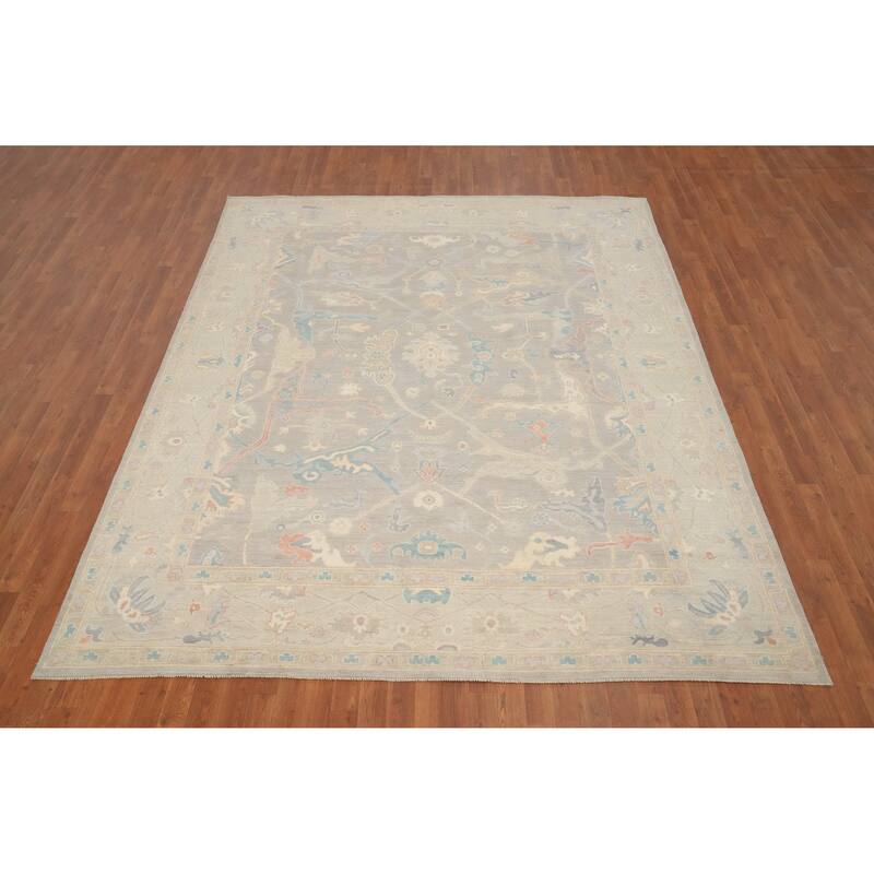 Hand Knotted Oriental 100% Wool Carpet Transitional All-Over Greys & Charcoal Oushak Area Rug - 10' 0'' X 8' 0''