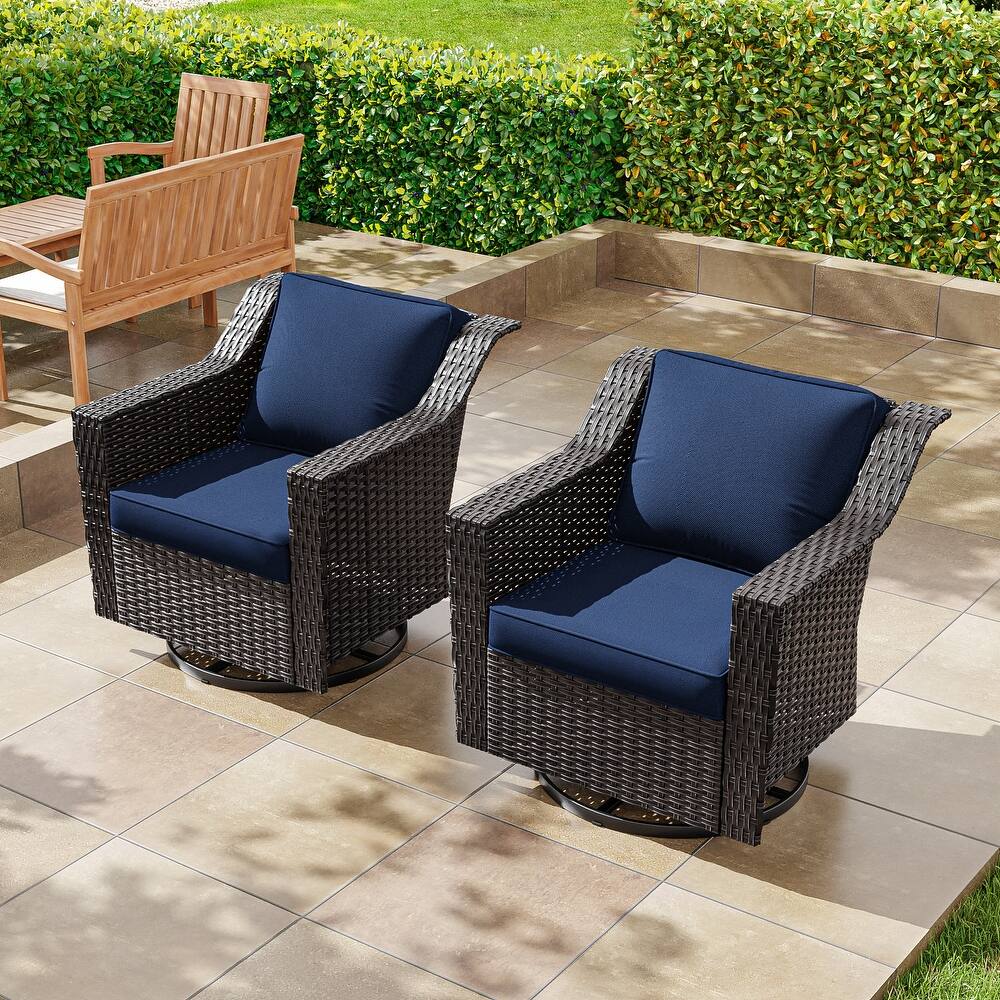 Cozywor Outdoor Patio Swivel Rattan Rocking Wicker Chairs Set of 2 for Backyard Porch Deck, Metal Rocking Frame